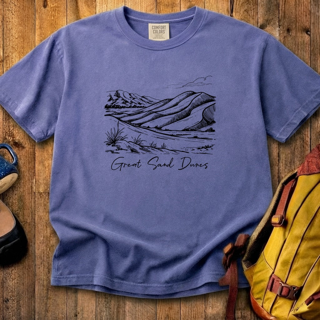 Great Sand Dunes Line Drawing Cotton T-Shirt