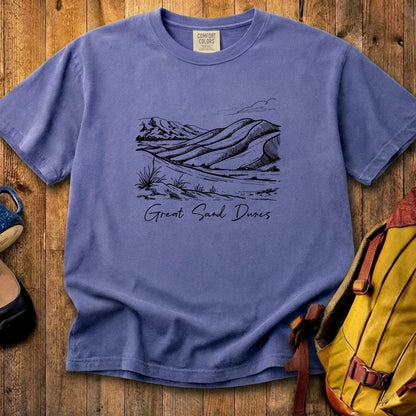 Great Sand Dunes Line Drawing Cotton T-Shirt