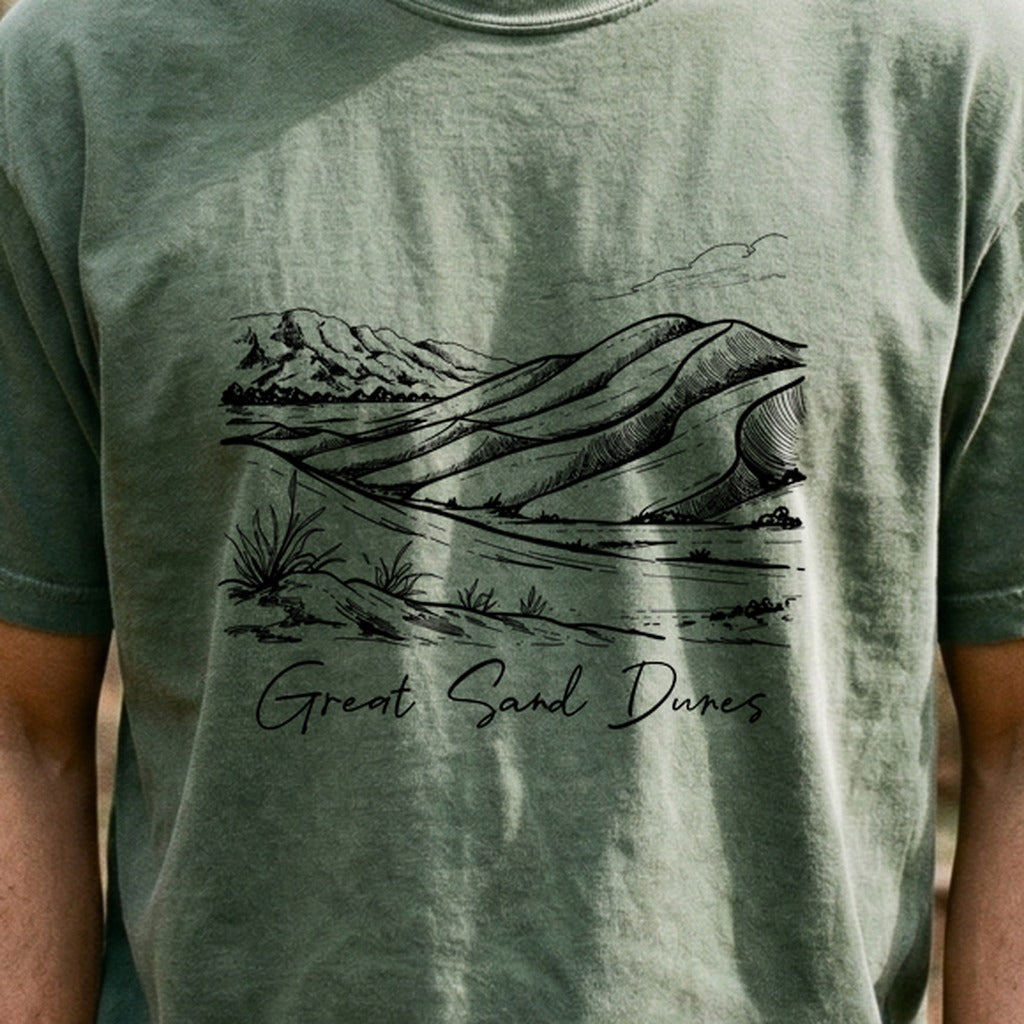 Great Sand Dunes Line Drawing Cotton T-Shirt