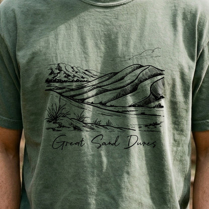Great Sand Dunes Line Drawing Cotton T-Shirt