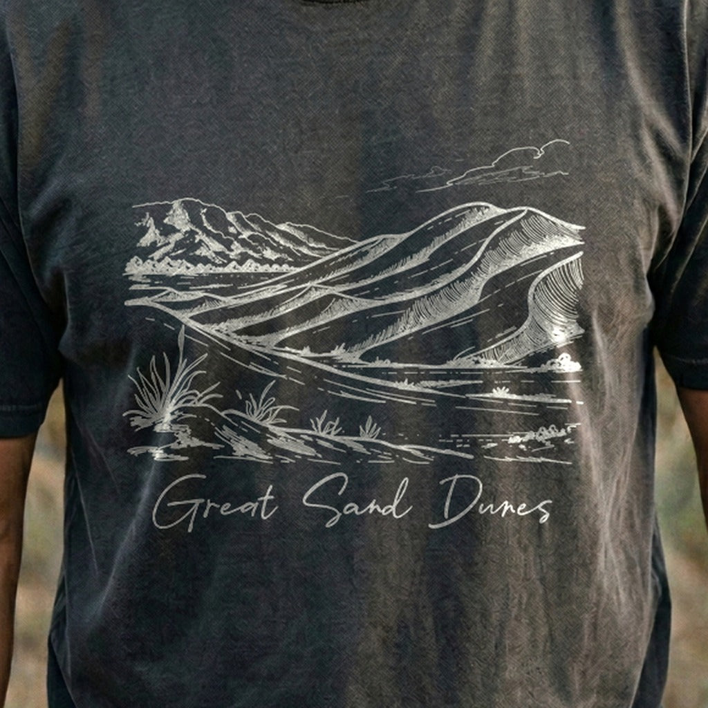 Great Sand Dunes Line Drawing Cotton T-Shirt