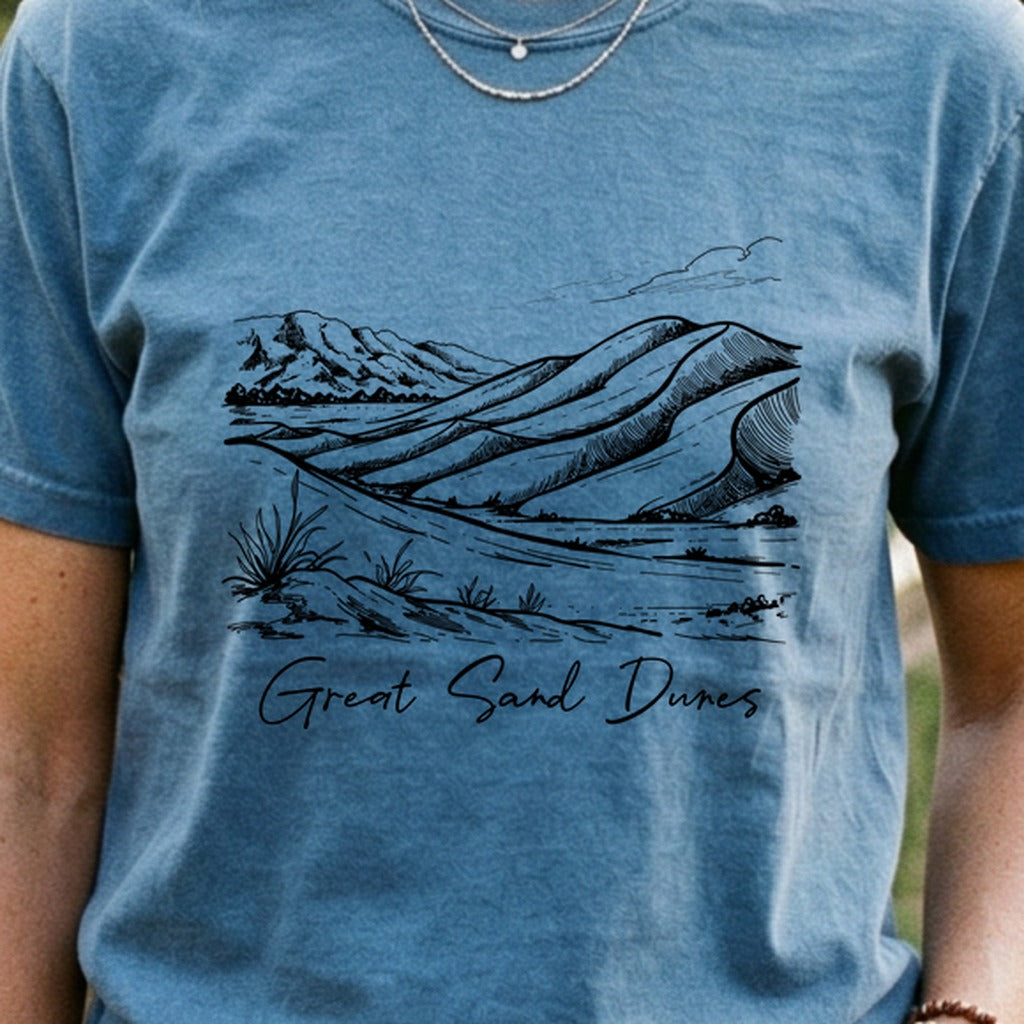 Great Sand Dunes Line Drawing Cotton T-Shirt