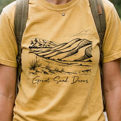 Great Sand Dunes Line Drawing Cotton T-Shirt