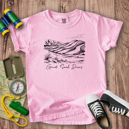 Great Sand Dunes Line Drawing Kids Cotton T-Shirt