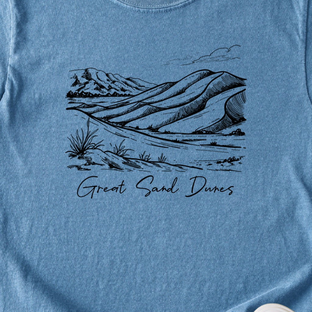 Great Sand Dunes Line Drawing Kids Cotton T-Shirt