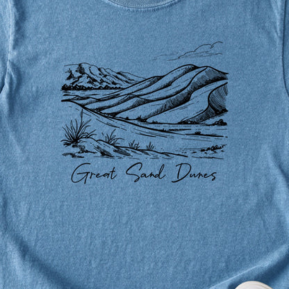 Great Sand Dunes Line Drawing Kids Cotton T-Shirt