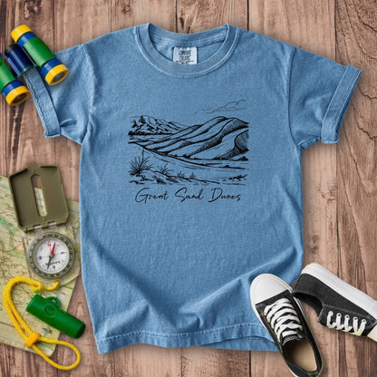 Great Sand Dunes Line Drawing Kids Cotton T-Shirt