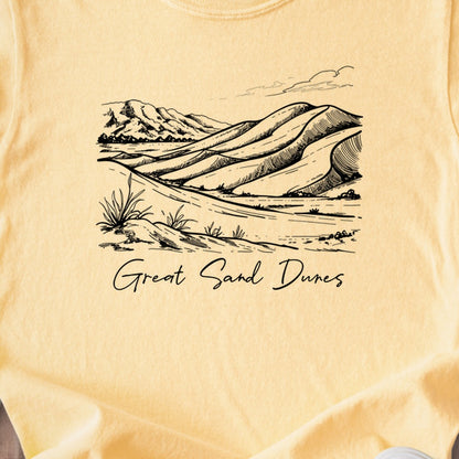 Great Sand Dunes Line Drawing Kids Cotton T-Shirt