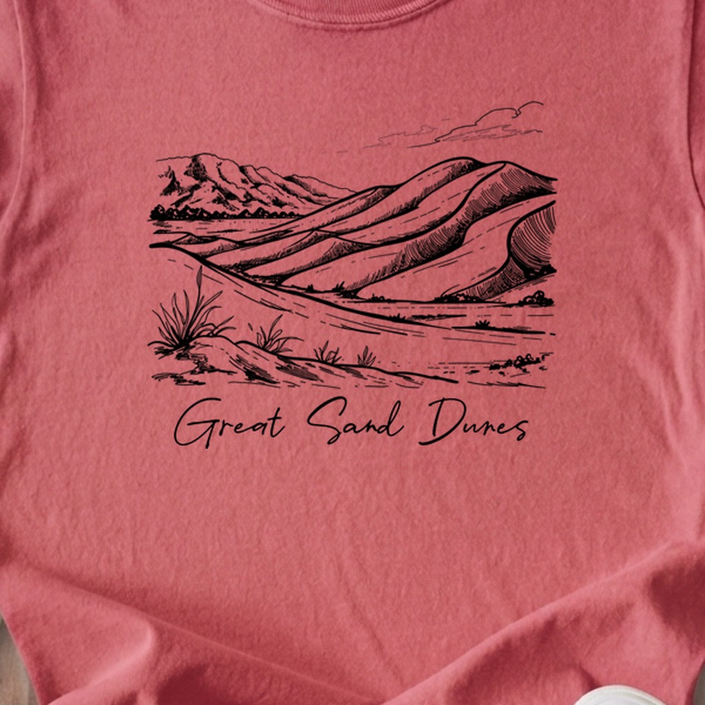Great Sand Dunes Line Drawing Kids Cotton T-Shirt