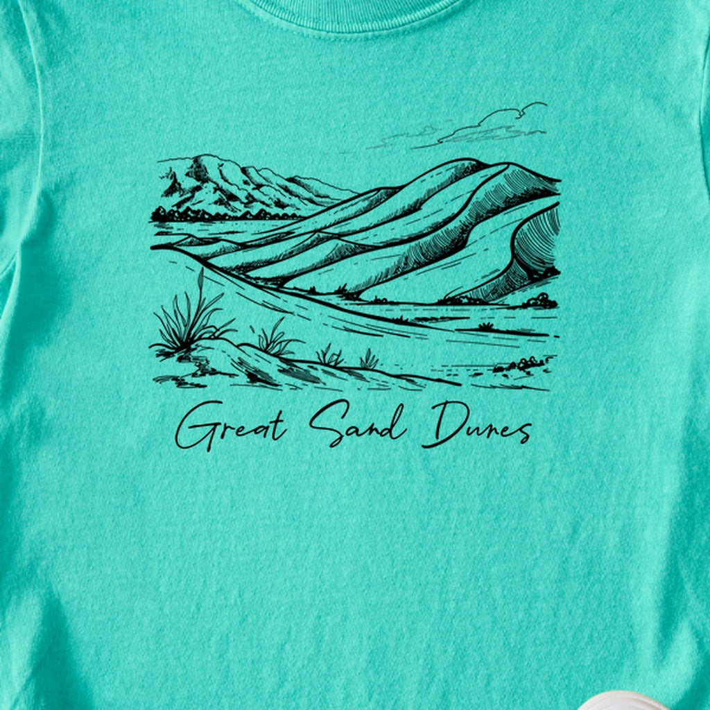 Great Sand Dunes Line Drawing Kids Cotton T-Shirt