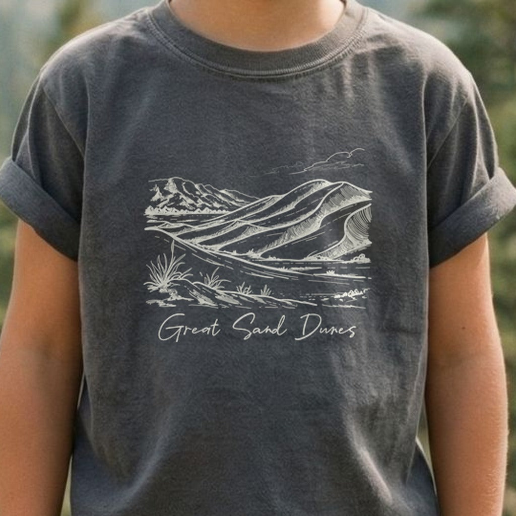 Great Sand Dunes Line Drawing Kids Cotton T-Shirt