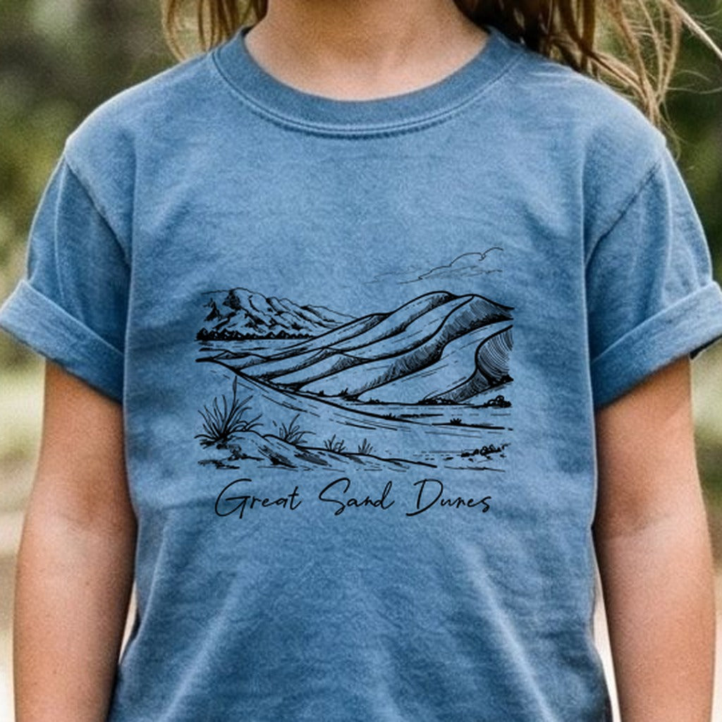 Great Sand Dunes Line Drawing Kids Cotton T-Shirt