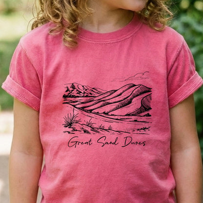 Great Sand Dunes Line Drawing Kids Cotton T-Shirt