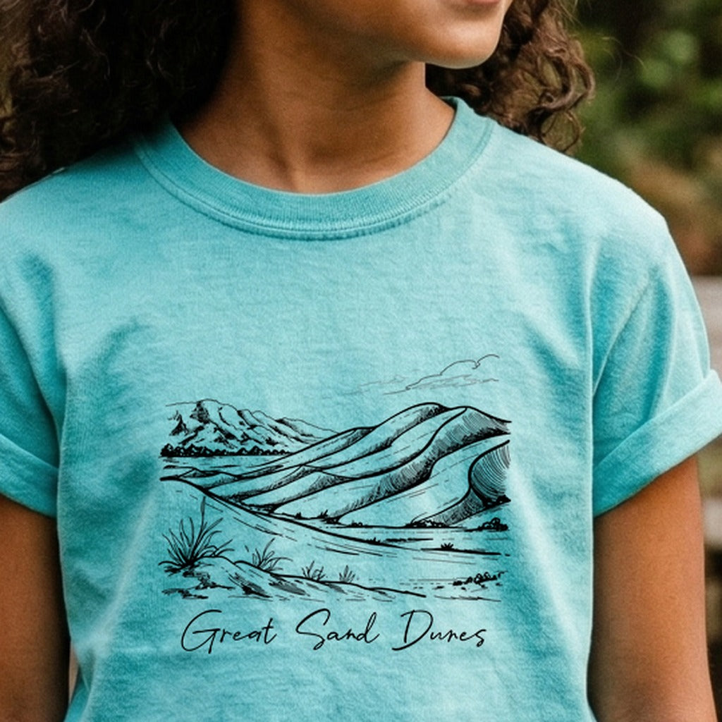 Great Sand Dunes Line Drawing Kids Cotton T-Shirt