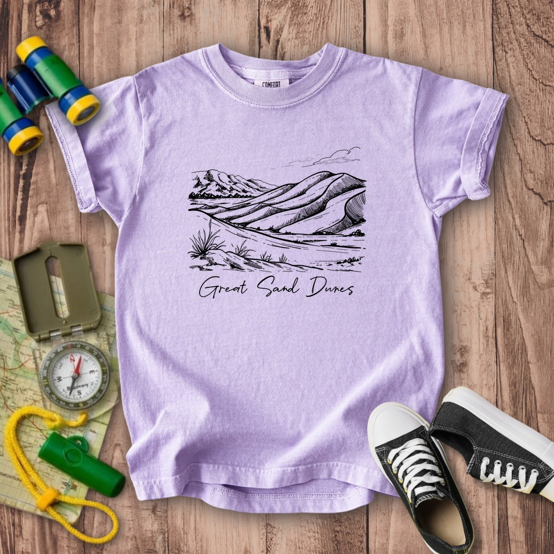 Great Sand Dunes Line Drawing Kids Cotton T-Shirt