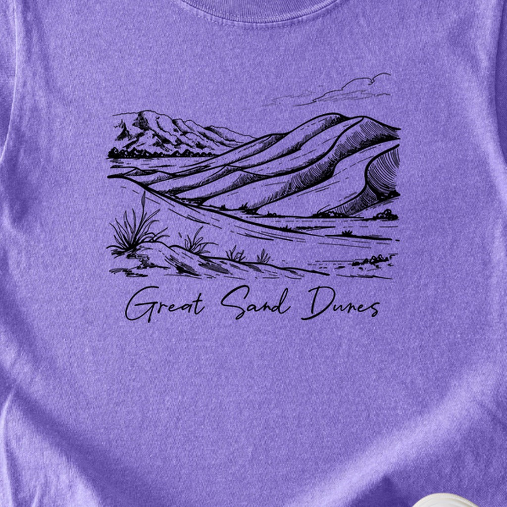 Great Sand Dunes Line Drawing Kids Cotton T-Shirt