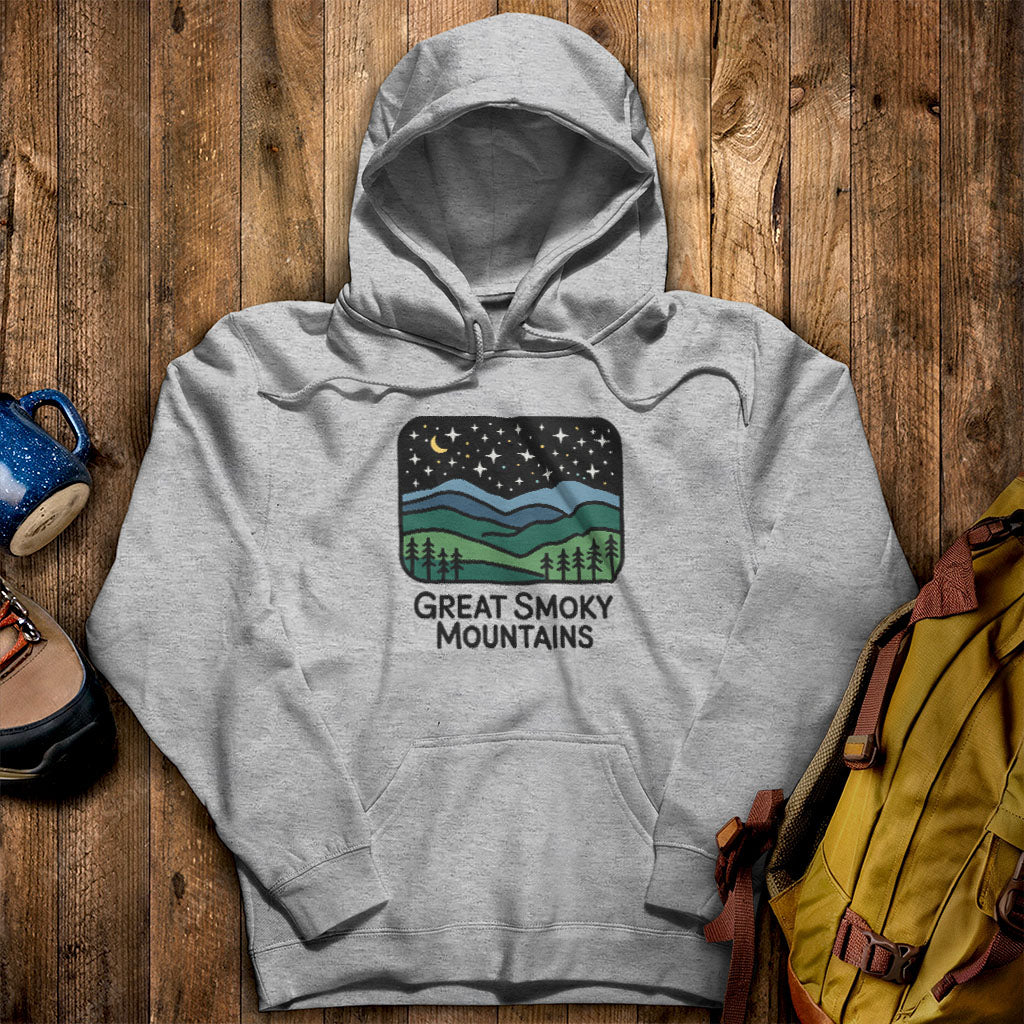 Great Smoky Mountains at Night Hoodie Sport Grey Adventure and Outdoors Themed Hoodie