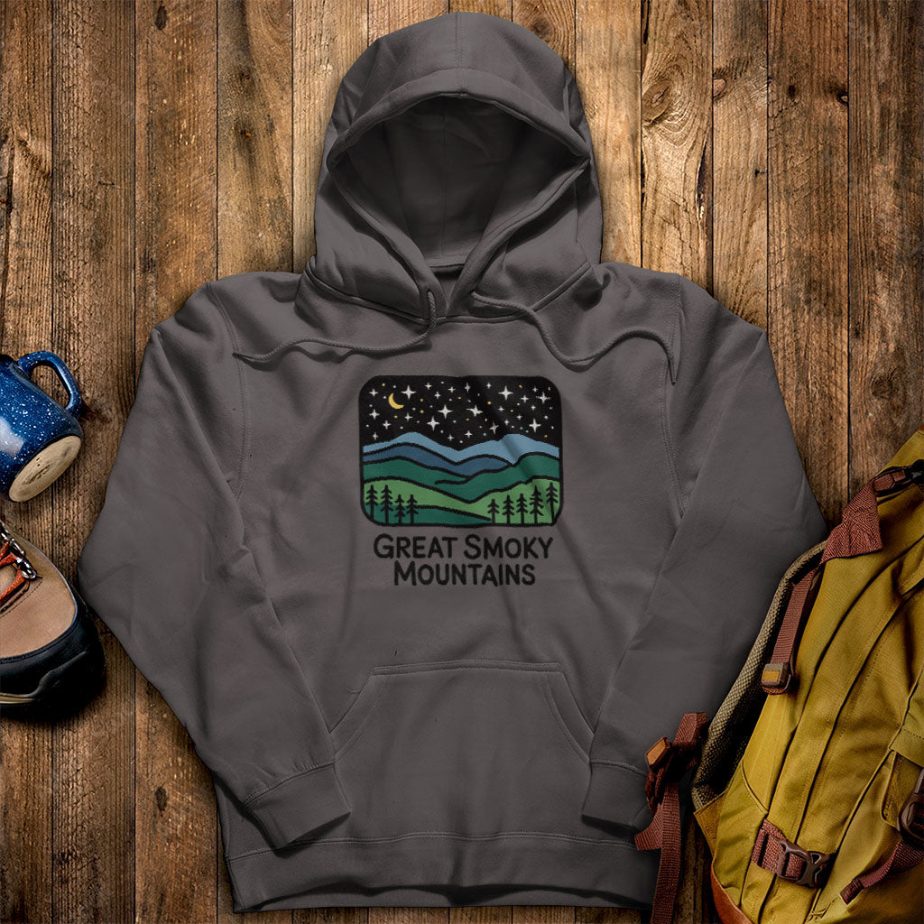 Great Smoky Mountains at Night Hoodie Charcoal Adventure and Outdoors Themed Hoodie