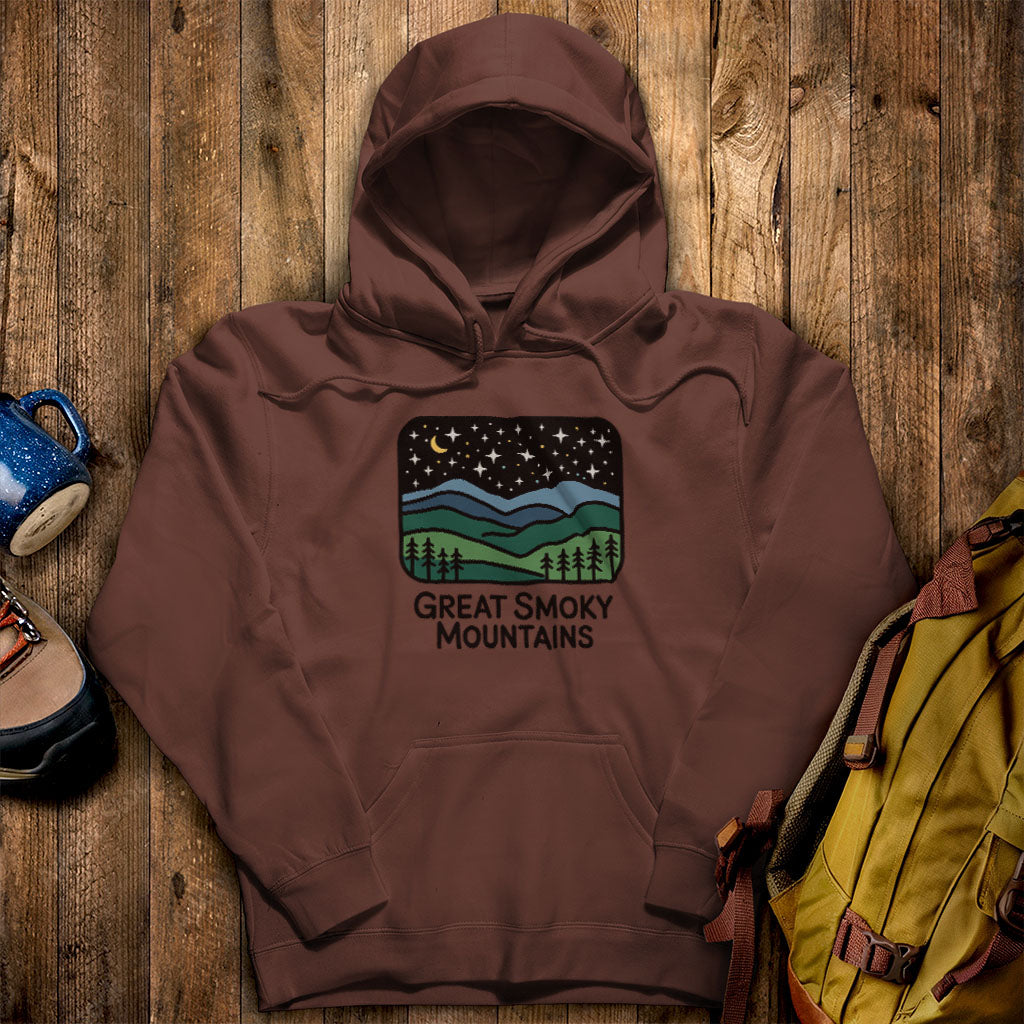 Great Smoky Mountains at Night Hoodie Cocoa Adventure and Outdoors Themed Hoodie