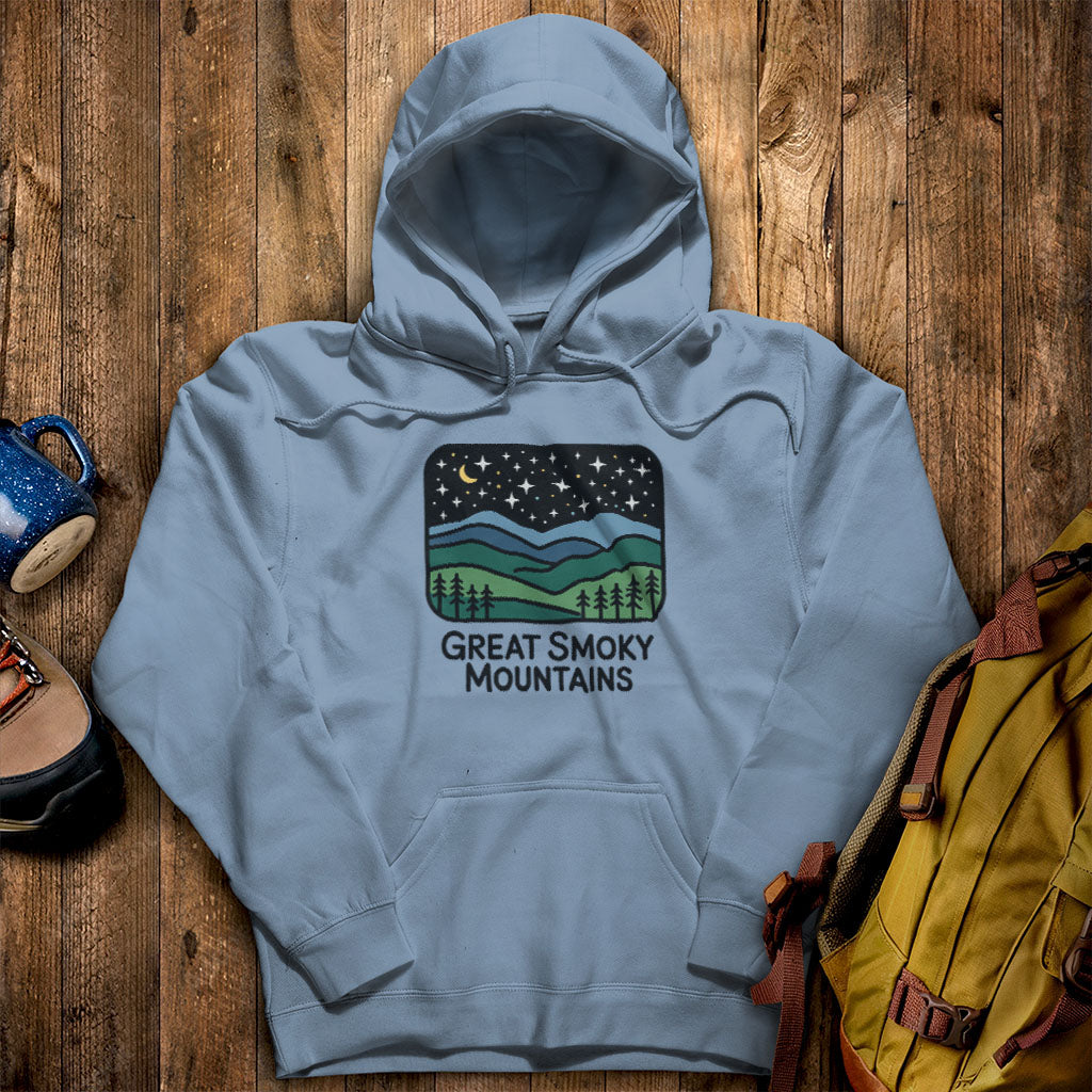 Great Smoky Mountains at Night Hoodie Stone Blue Adventure and Outdoors Themed Hoodie