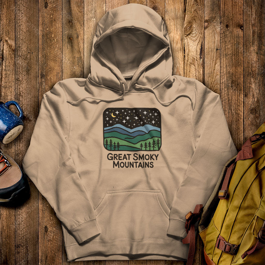 Great Smoky Mountains at Night Hoodie Sand Adventure and Outdoors Themed Hoodie