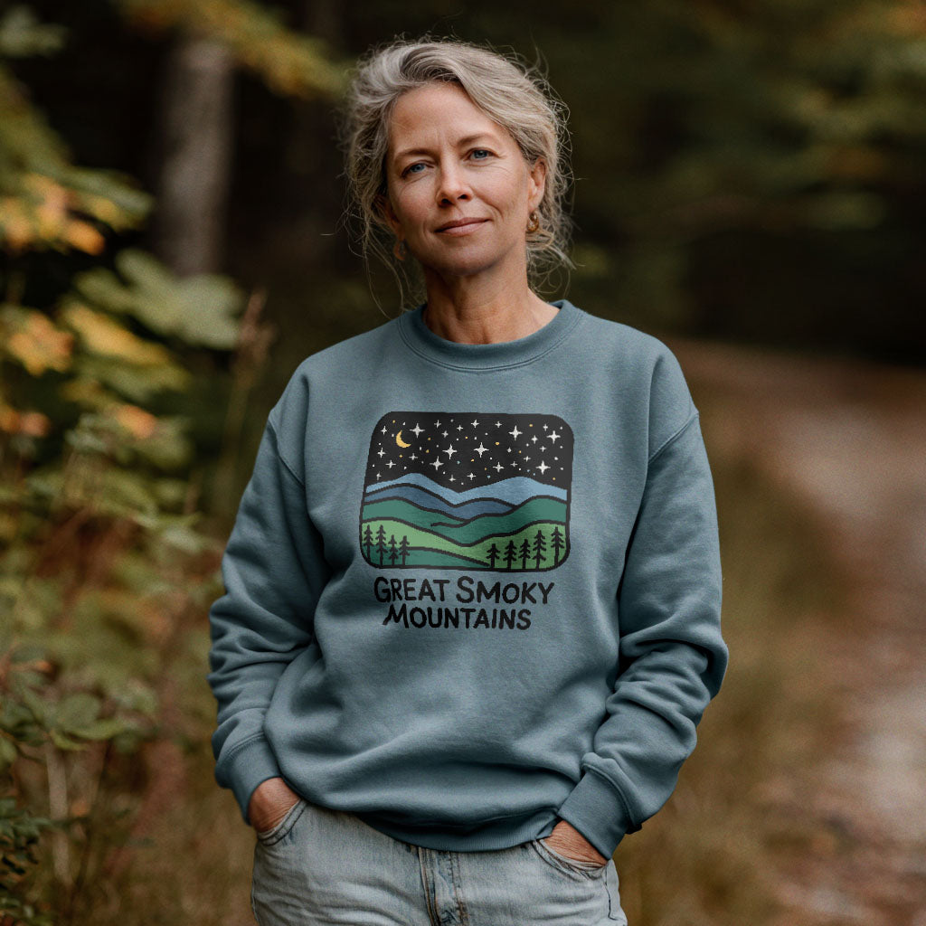 Great Smoky Mountains at Night Crewneck Sweatshirt Adventure and Outdoors Themed Sweatshirt