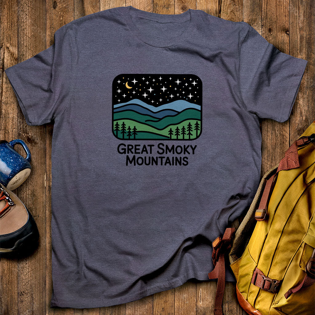 Great Smoky Mountains at Night T-Shirt Heather Navy Adventure and Outdoors Themed T-Shirt