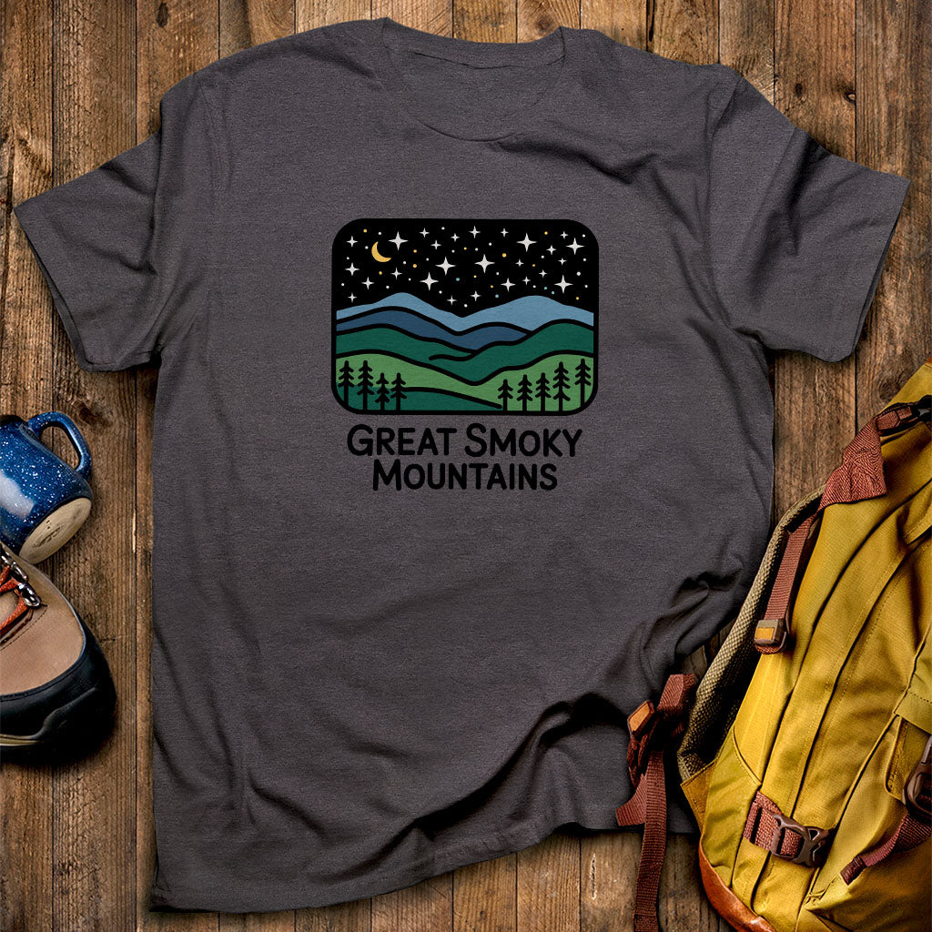 Great Smoky Mountains at Night T-Shirt Dark Heather Adventure and Outdoors Themed T-Shirt