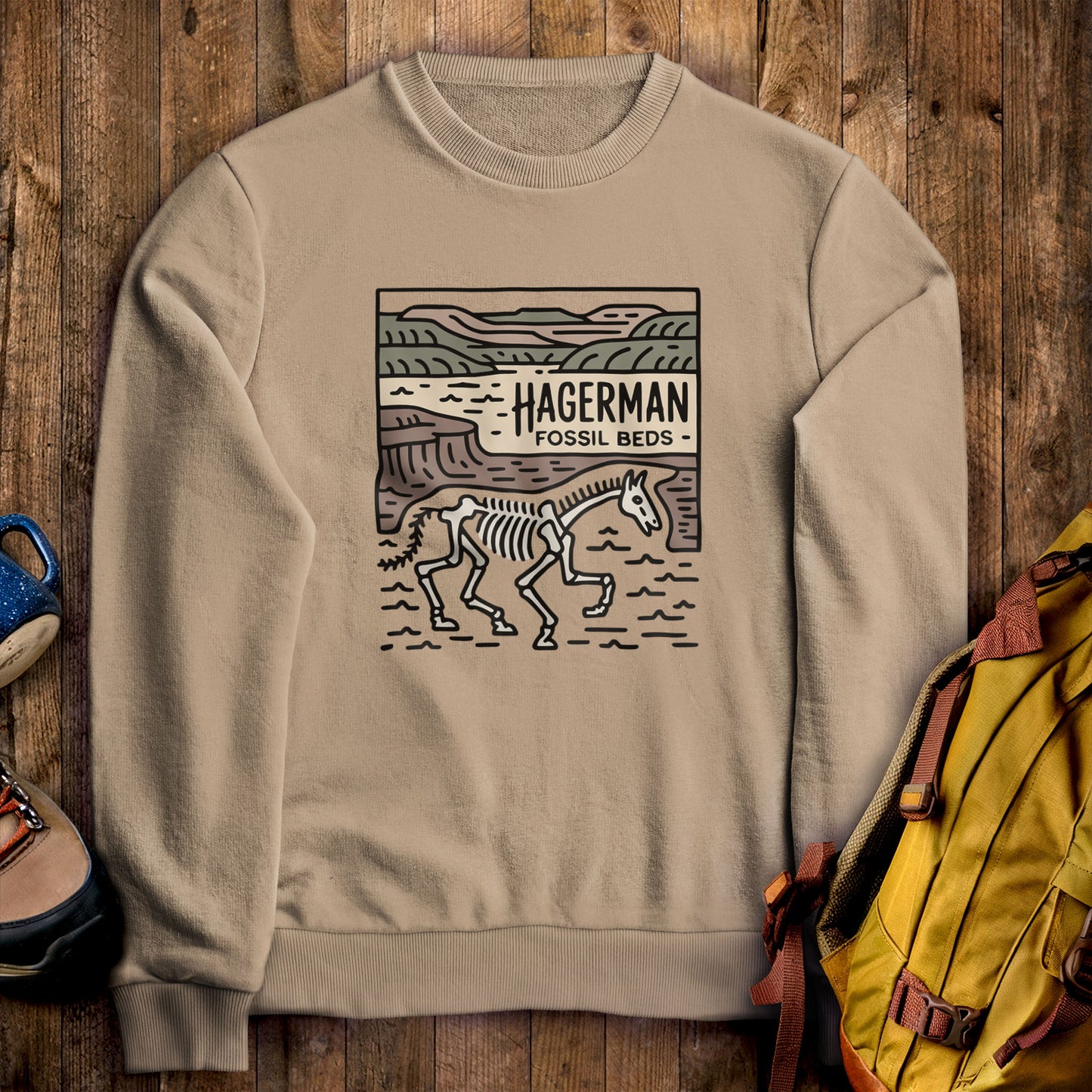 Hagerman Fossil Beds National Monument Crewneck Sweatshirt Sand Adventure and Outdoors Themed Sweatshirt