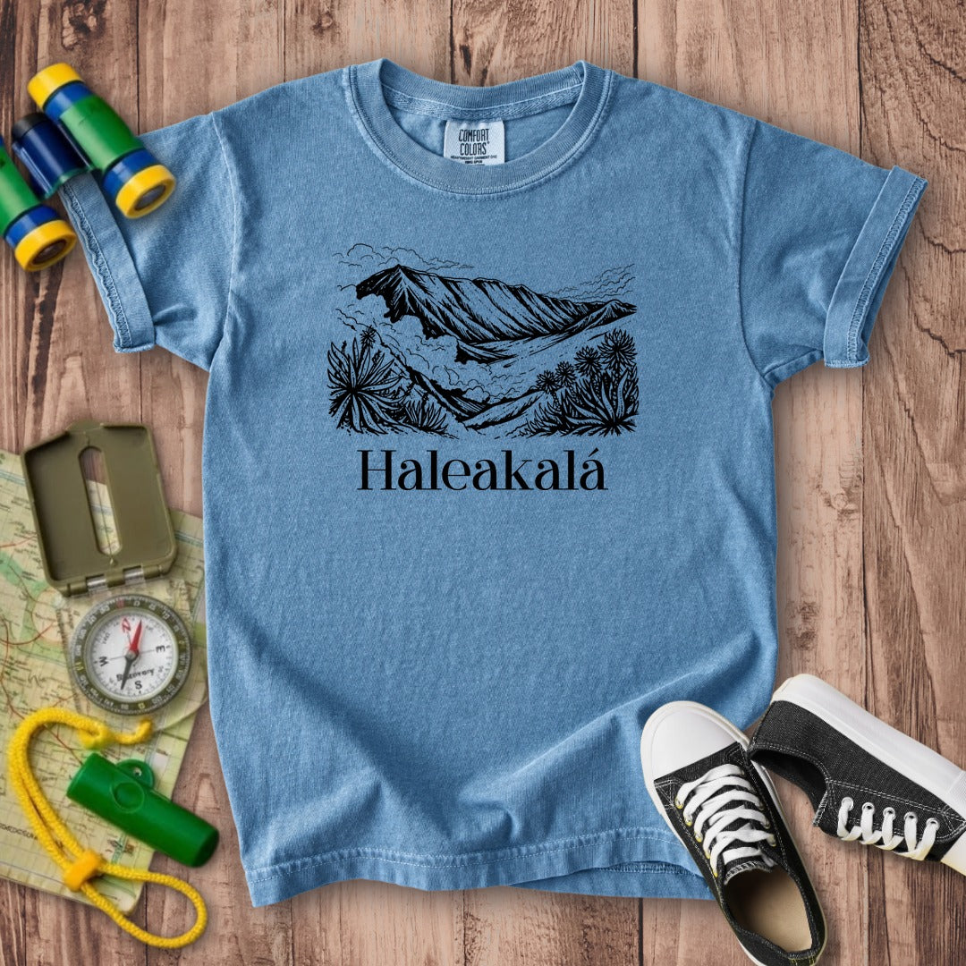Haleakalā National Park Line Drawing Kids Cotton T-Shirt