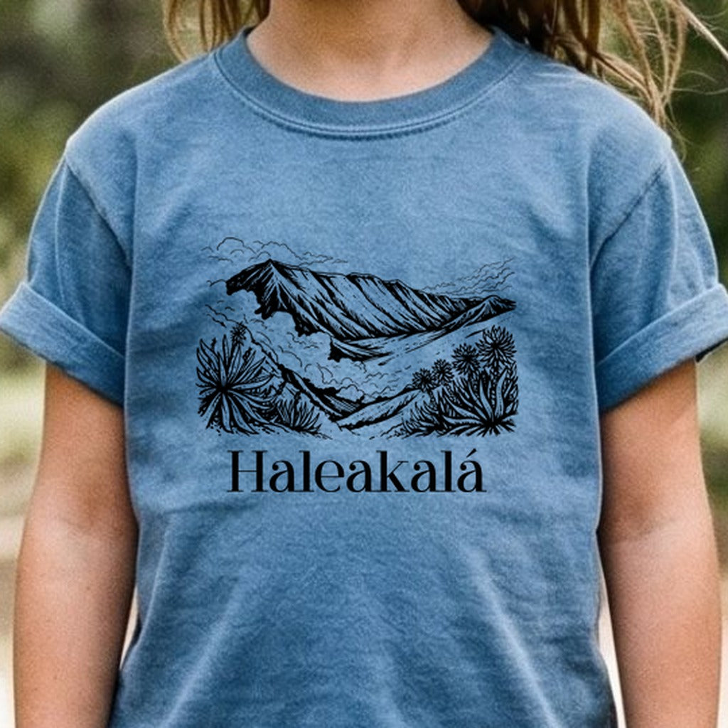 Haleakalā National Park Line Drawing Kids Cotton T-Shirt