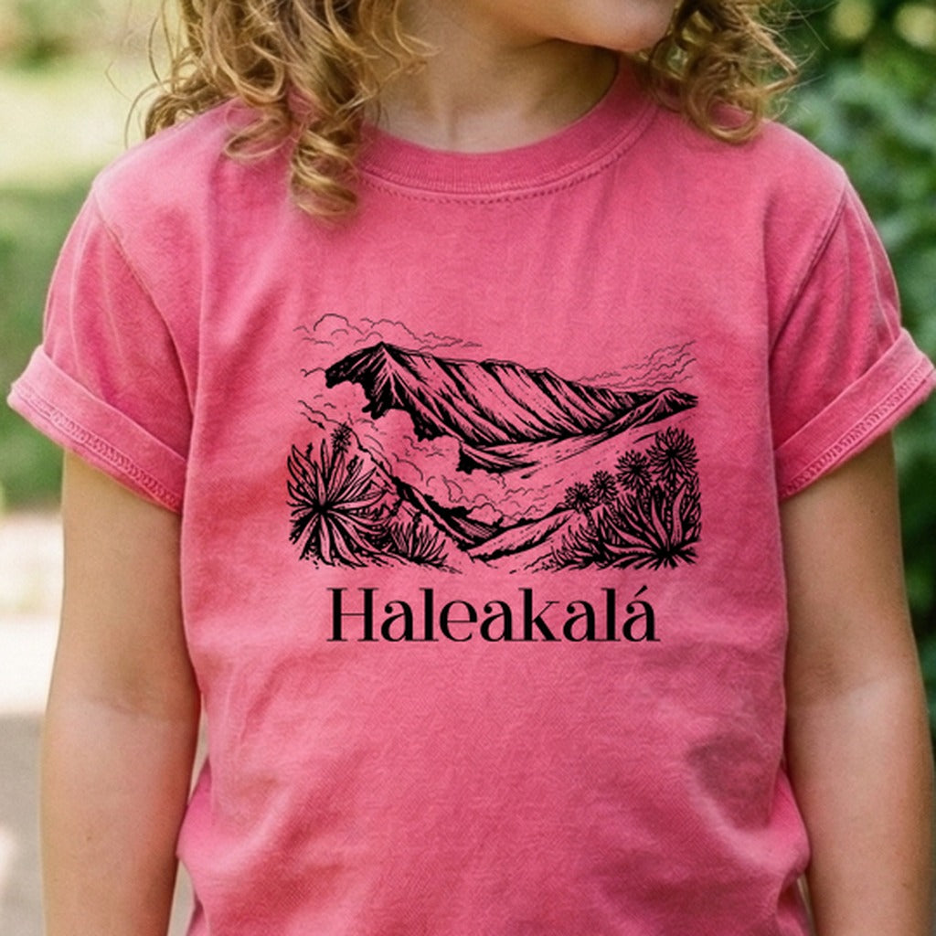 Haleakalā National Park Line Drawing Kids Cotton T-Shirt