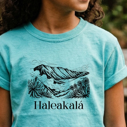 Haleakalā National Park Line Drawing Kids Cotton T-Shirt