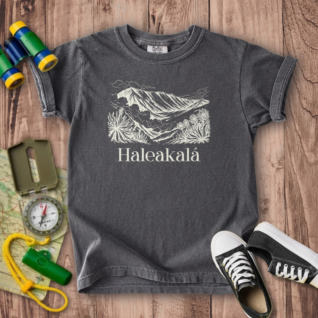 Haleakalā National Park Line Drawing Kids Cotton T-Shirt