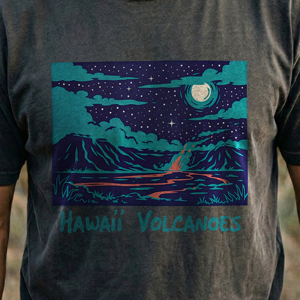 Hawaii Volcanoes at Night Cotton T-Shirt