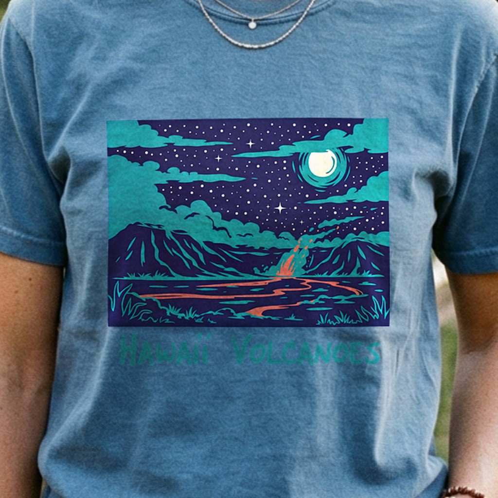 Hawaii Volcanoes at Night Cotton T-Shirt