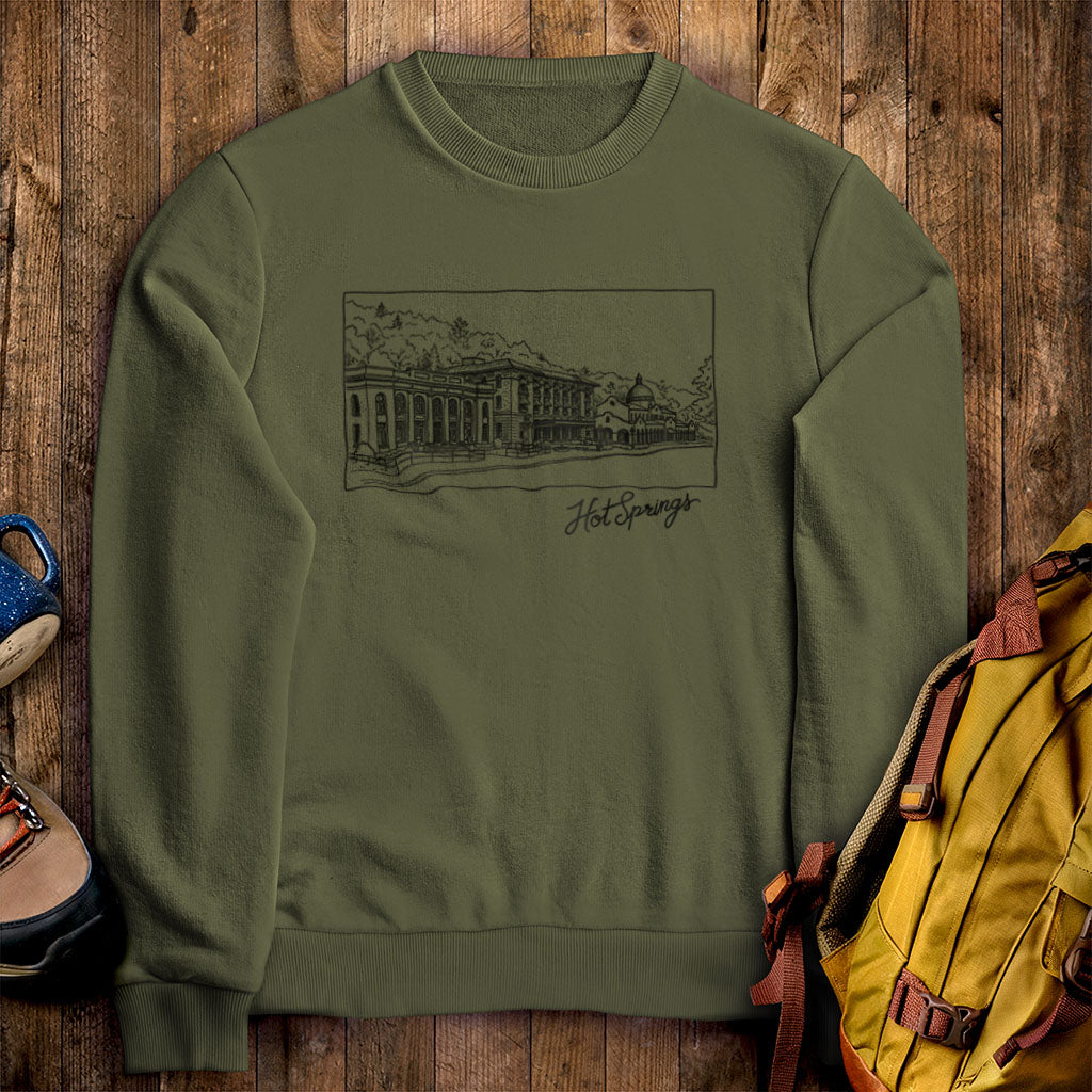 Hot Springs Line Drawing Crewneck Sweatshirt