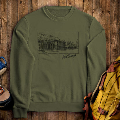 Hot Springs Line Drawing Crewneck Sweatshirt