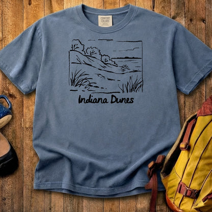 Indiana Dunes National Park Line Drawing Cotton T-Shirt