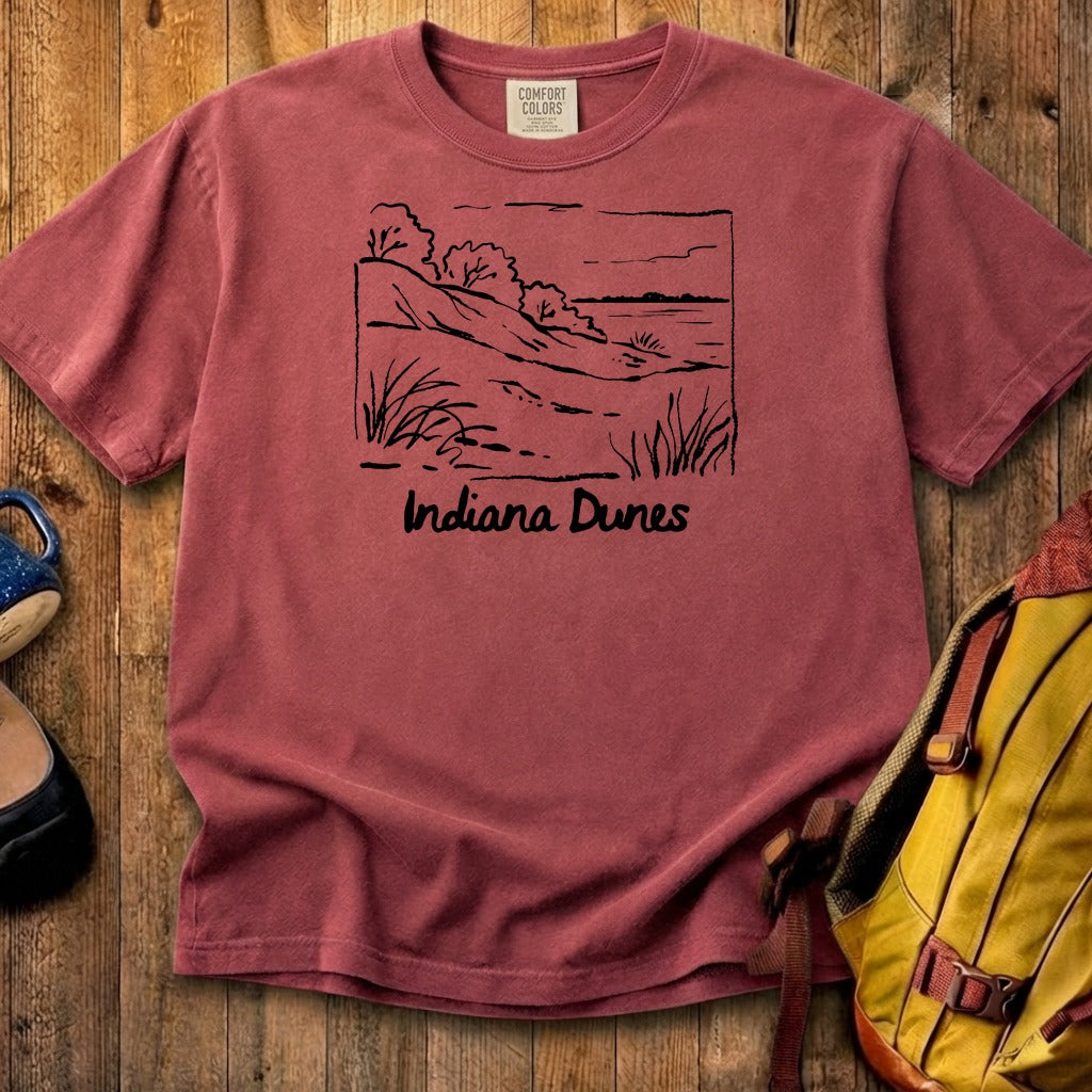 Indiana Dunes National Park Line Drawing Cotton T-Shirt