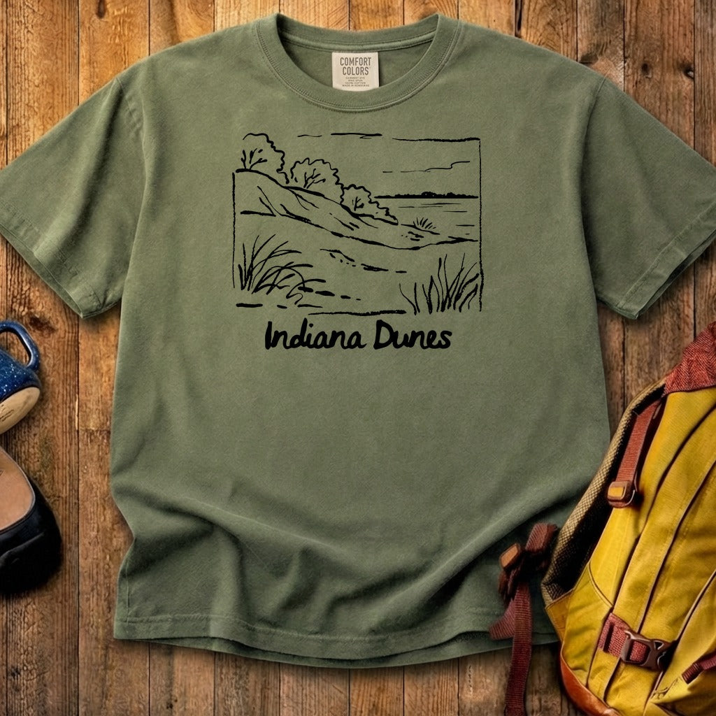 Indiana Dunes National Park Line Drawing Cotton T-Shirt