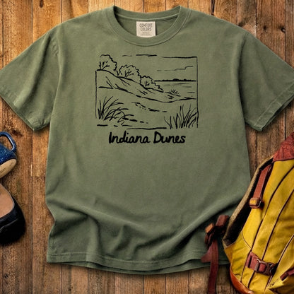Indiana Dunes National Park Line Drawing Cotton T-Shirt