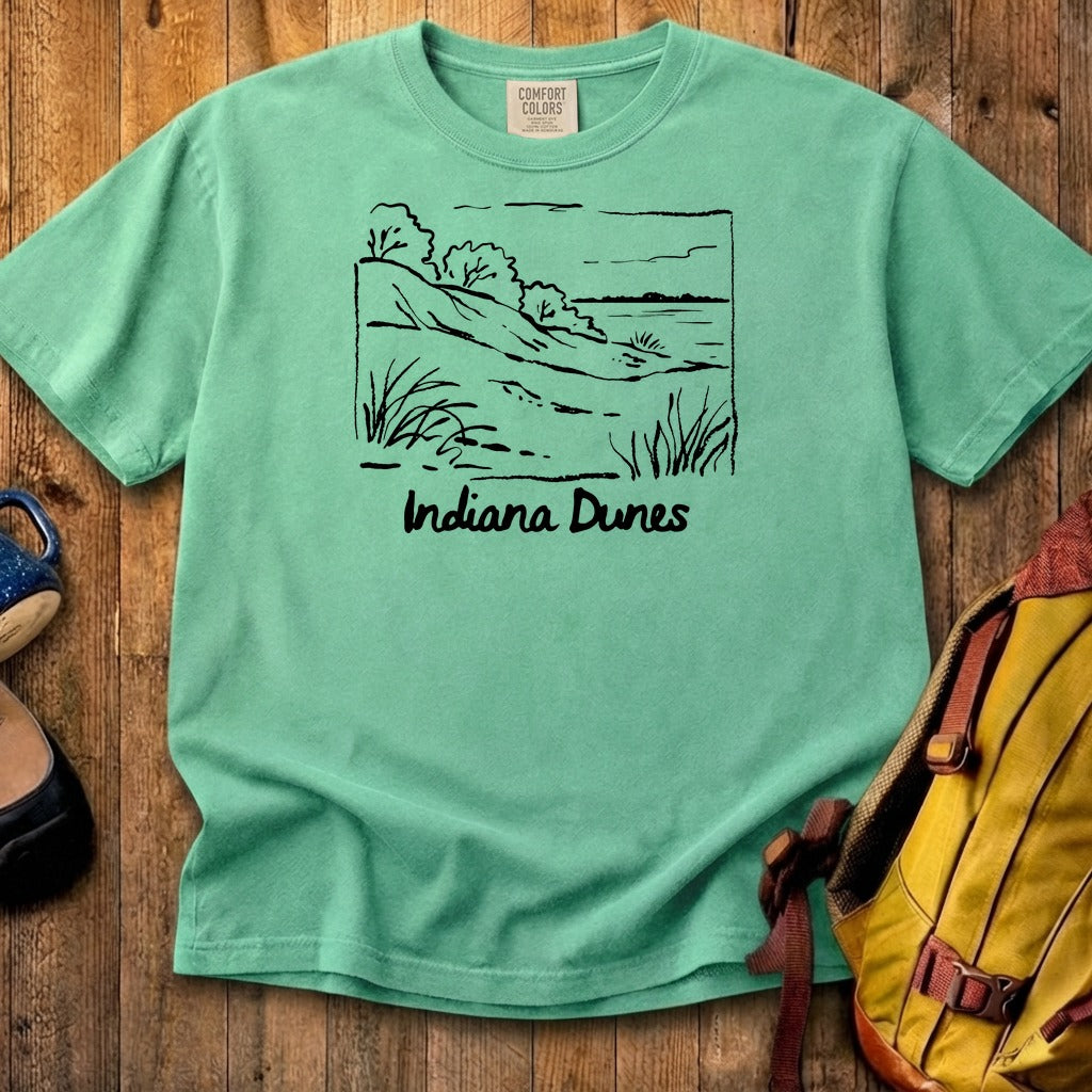 Indiana Dunes National Park Line Drawing Cotton T-Shirt