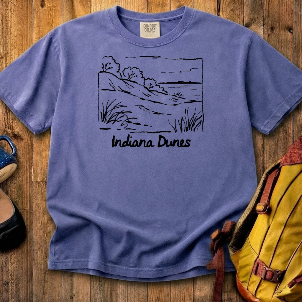 Indiana Dunes National Park Line Drawing Cotton T-Shirt