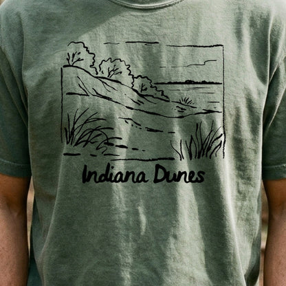 Indiana Dunes National Park Line Drawing Cotton T-Shirt