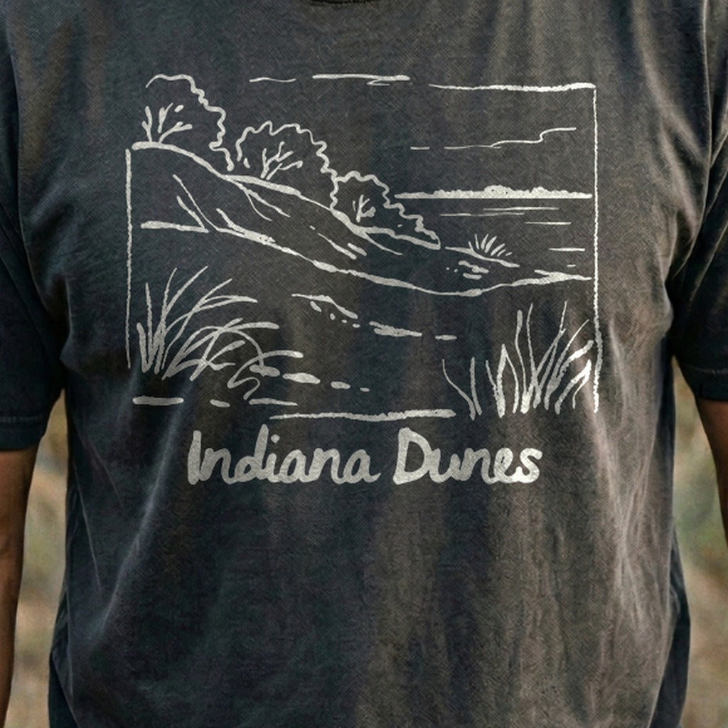 Indiana Dunes National Park Line Drawing Cotton T-Shirt