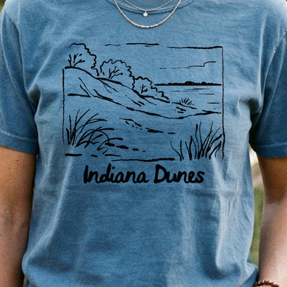 Indiana Dunes National Park Line Drawing Cotton T-Shirt
