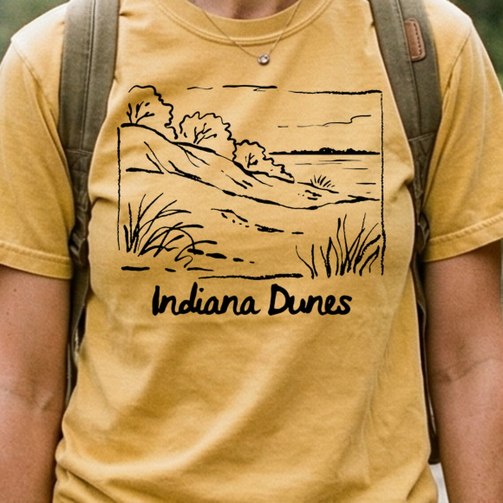 Indiana Dunes National Park Line Drawing Cotton T-Shirt