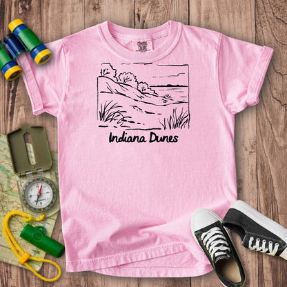 Indiana Dunes National Park Line Drawing Kids Cotton T-Shirt