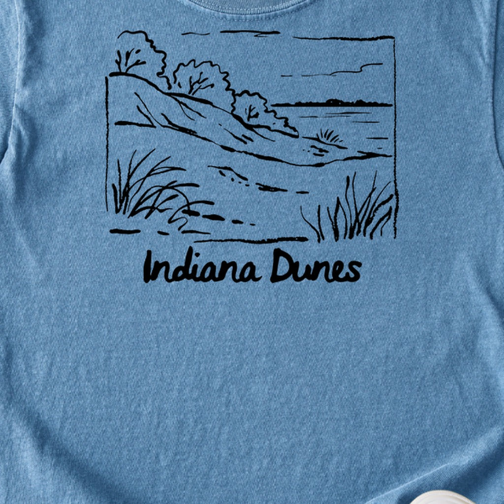 Indiana Dunes National Park Line Drawing Kids Cotton T-Shirt